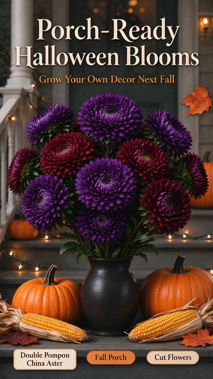 💖Double Pompon China Aster Seeds -Container & Cut Flowers