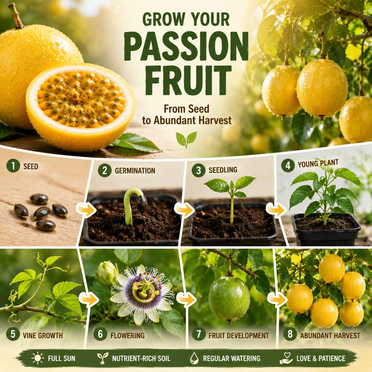 💛 Golden Passion Fruit Seeds – Sweet, Juicy & Delicious