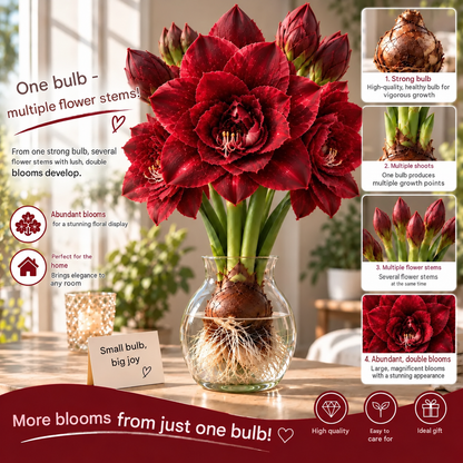 🌺 Multi-headed amaryllis bulbs with double XXL flowers – for water and soil
