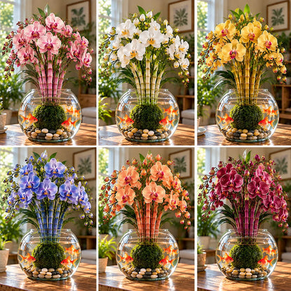 🌸 Rare Hydroponic Bamboo Orchid Moss Ball – Inspired Stems in a Beautiful Water Garden Display.